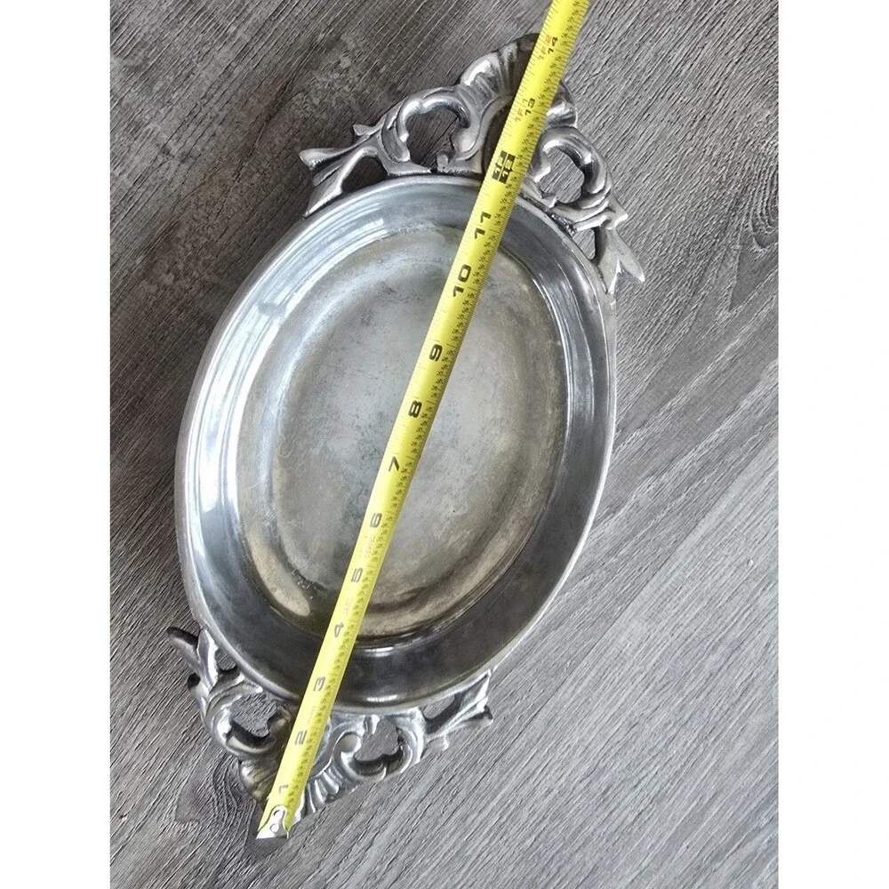 Vintage Hand Made Mexico Aluminum Metal Serving Tray Platter oval Handles